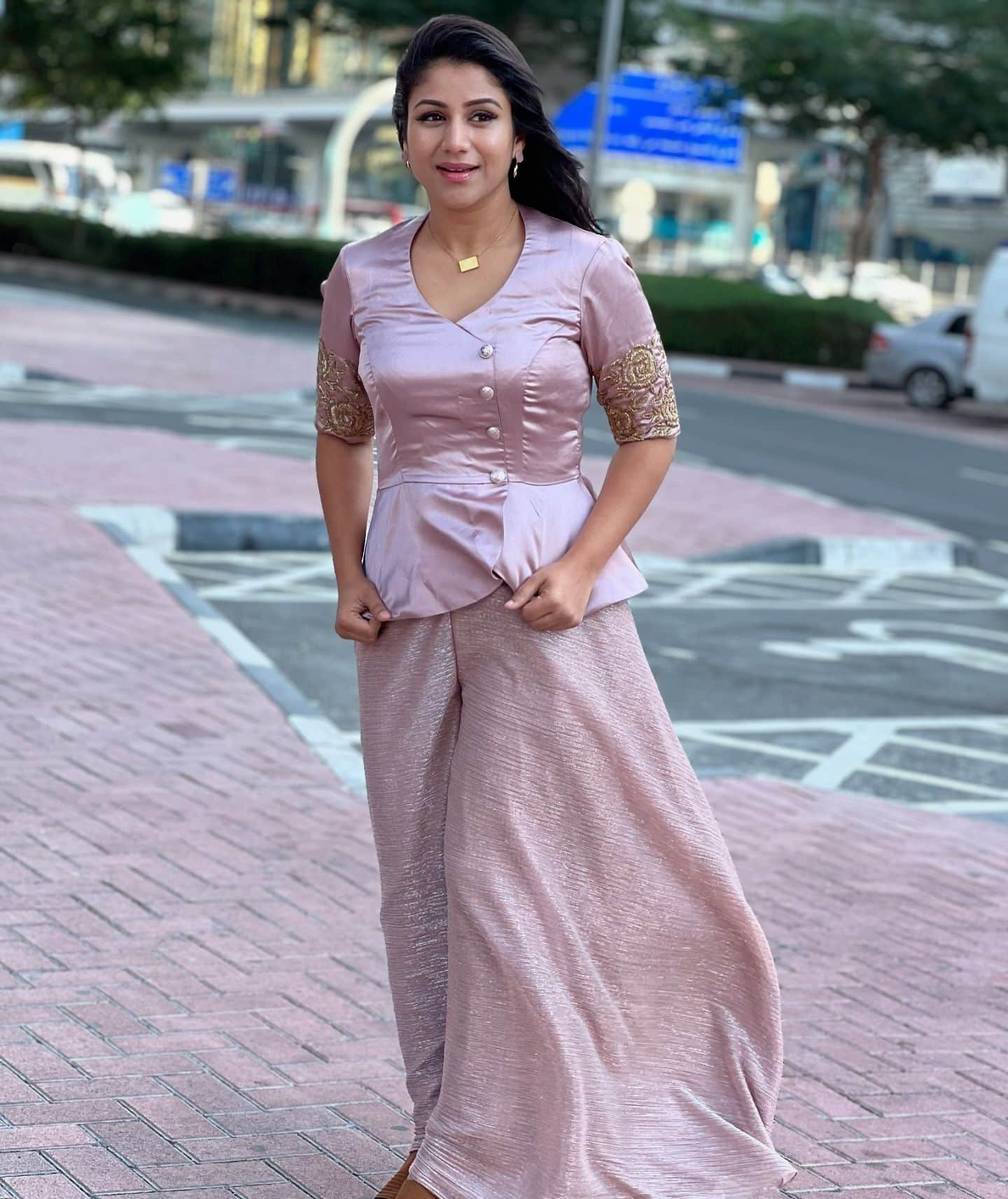 alya manasa in a pink dress