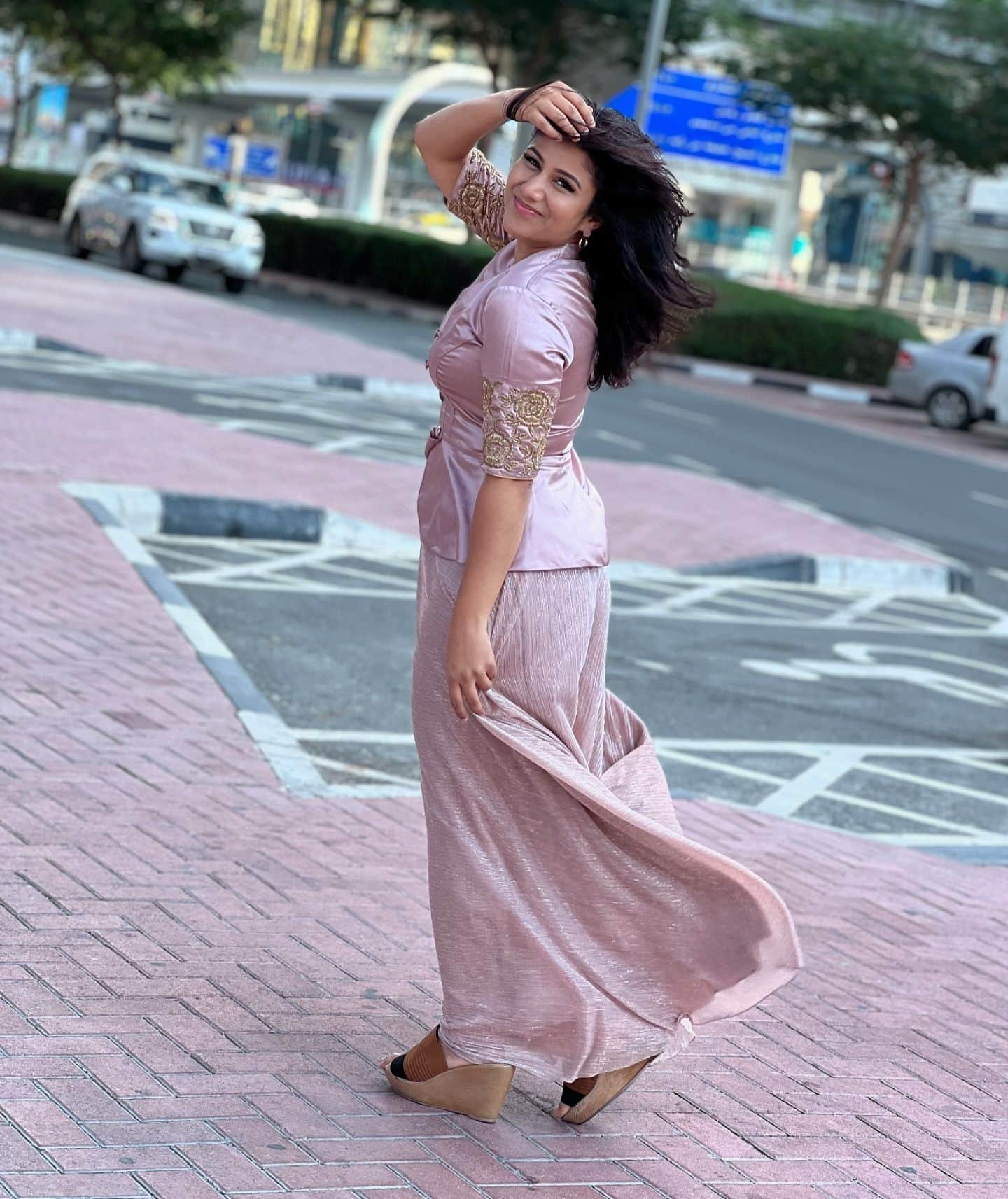 alya manasa in a pink dress