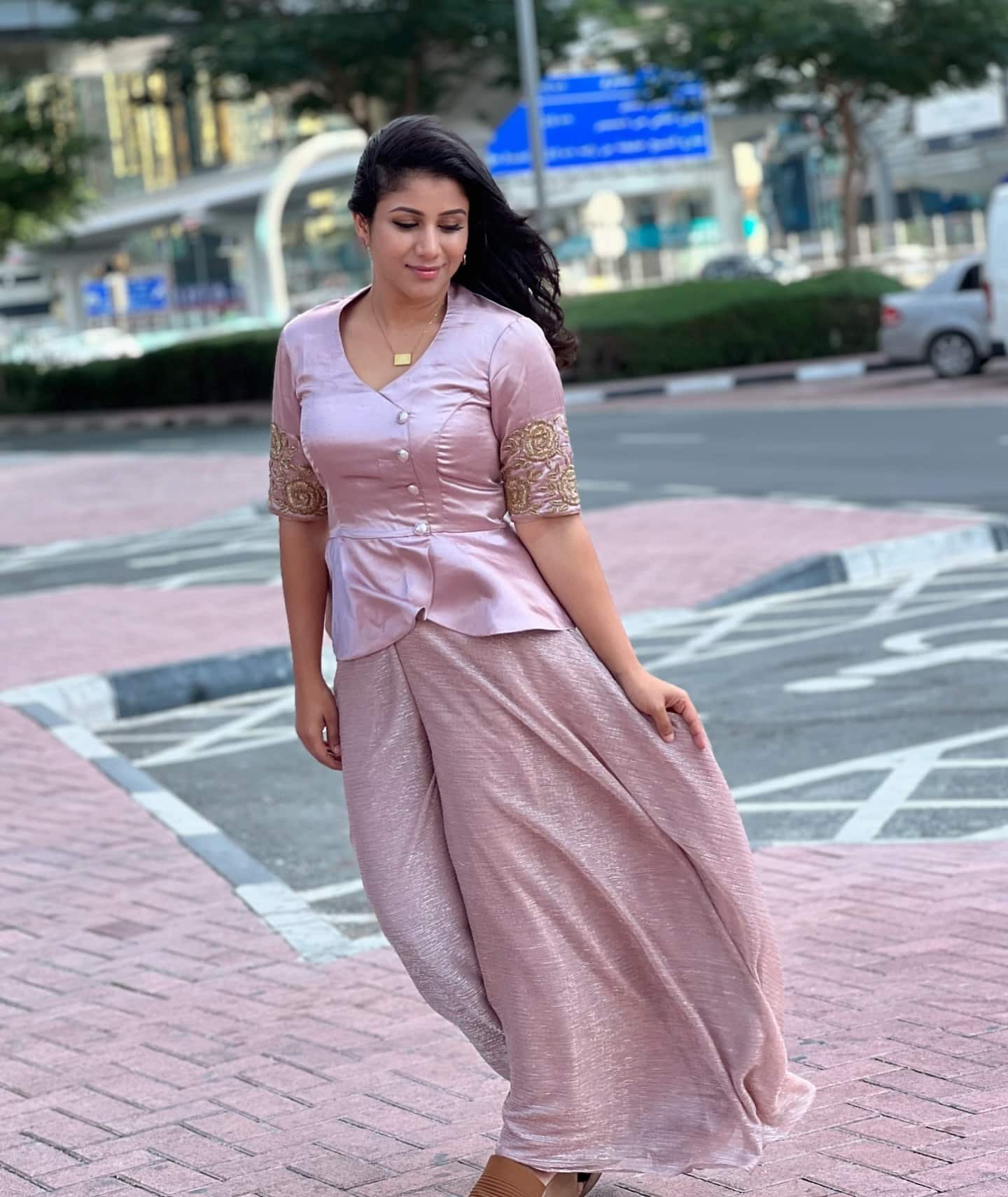 alya manasa in a pink dress